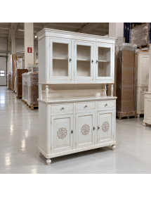 Cristalliera 3 Ante Legno Massello bianco invecchiato 150X43X218