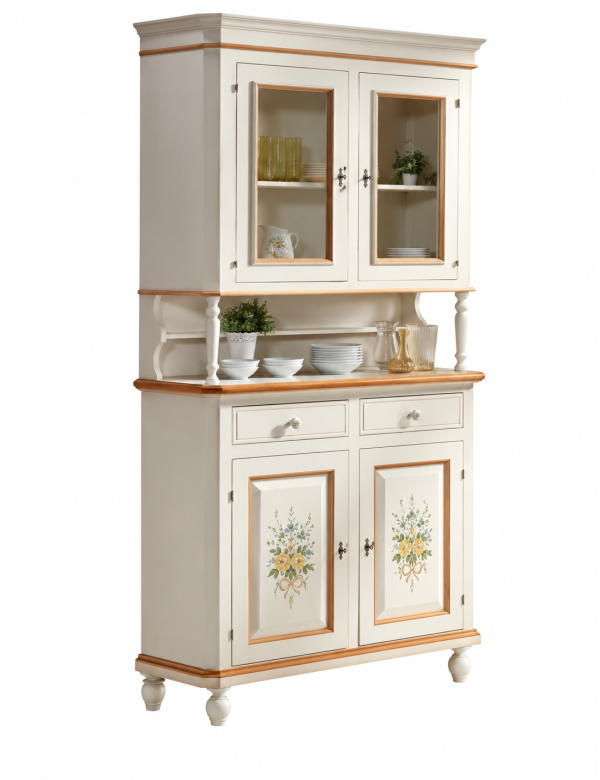 CRISTALLIERA NAPOLETANA 2 ANTE LEGNO SHABBY BIANCO DECORI 104x43x208