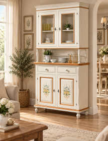 CRISTALLIERA NAPOLETANA 2 ANTE LEGNO SHABBY BIANCO DECORI 104x43x208