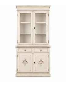 Cristalliera 2 porte shabby legno bianco anticato decorato 105X42X205
