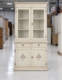 Cristalliera 2 porte shabby legno bianco anticato decorato 105X42X205