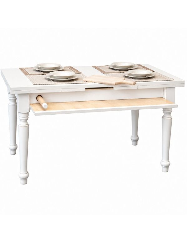 TAVOLO ATTREZZATO DA CUCINA SHABBY BIANCO 140X80X80