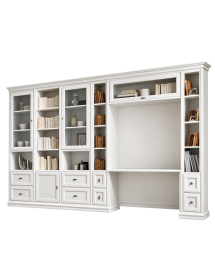 PARETE LIBRERIA STUDIO CLASSICA IN LEGNO SHABBY VARI COLORI 370X57X224