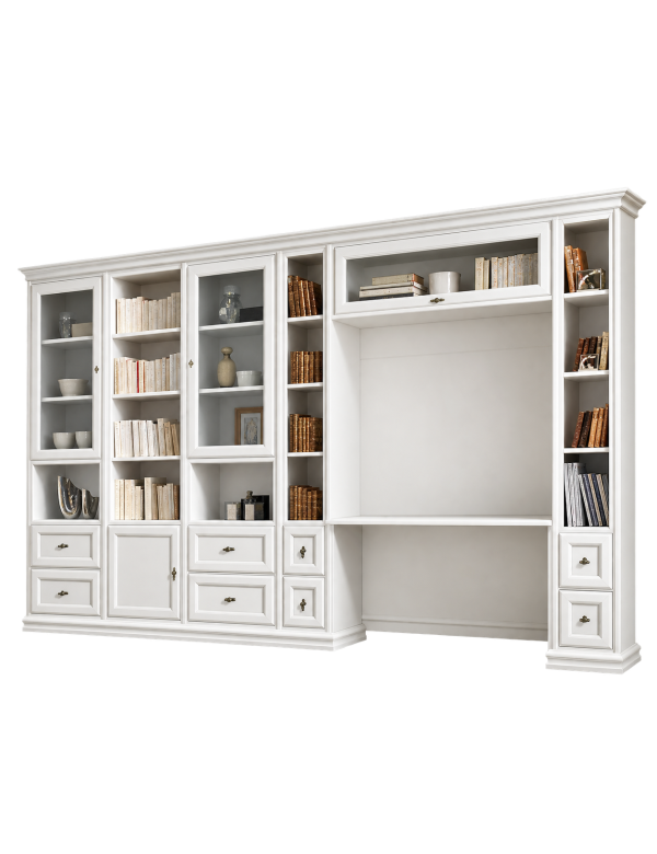 PARETE LIBRERIA STUDIO CLASSICA IN LEGNO SHABBY VARI COLORI 370X57X224