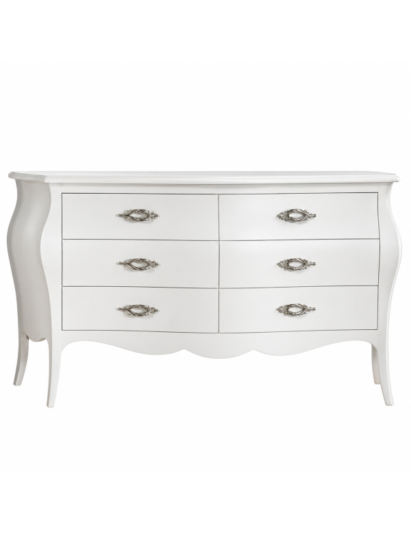 COMÒ BOMBATO CLASSICO 6 CASSETTI SHABBY BIANCO OPACO 162X58X85