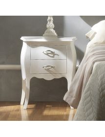 Comodino 2 cassetti bombato legno shabby bianco opaco 50x30x60