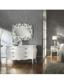Comodino 2 cassetti bombato legno shabby bianco opaco 50x30x60