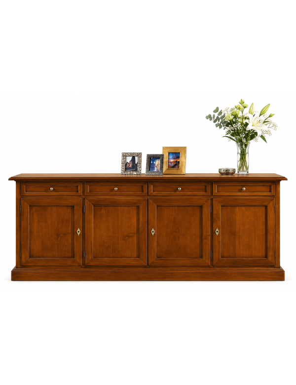 MOBILI 2G - Madia Credenza in legno 4 porte Tinta Noce 205X42X86 vista frontale