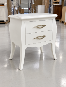 Comodino 2 cassetti bombato legno shabby bianco opaco 50x30x60