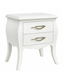 Comodino 2 cassetti bombato legno shabby bianco opaco 50x30x60