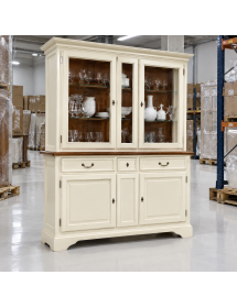 Cristalliera Shabby Chic 4 Ante 3 Cassetti Panna e Noce 180x50x220