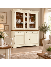 Cristalliera Shabby Chic 4 Ante 3 Cassetti Panna e Noce 180x50x220