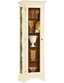 Vetrina Legno 1 Anta Vetro Panna e Noce Shabby Chic 74x43 H215 cm vista frontale