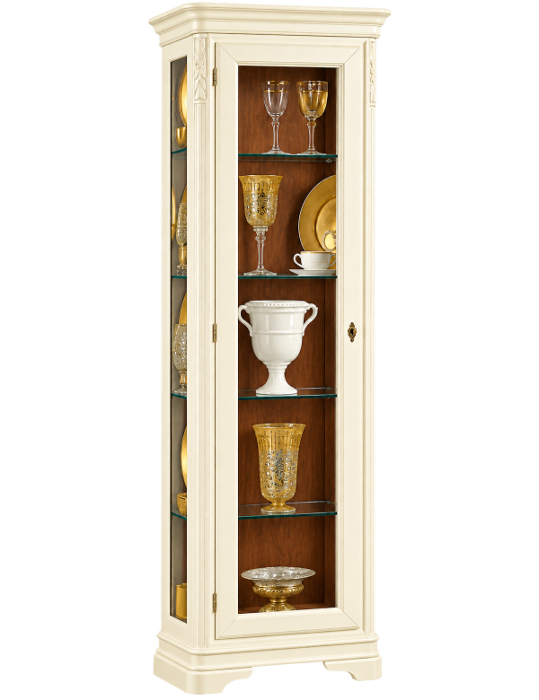 Vetrina Legno 1 Anta Vetro Panna e Noce Shabby Chic 74x43 H215 cm vista frontale