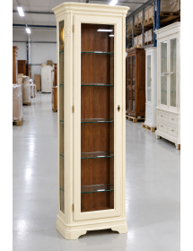 Vetrina Legno 1 Anta Vetro Panna e Noce Shabby Chic 74x43 H215 cm