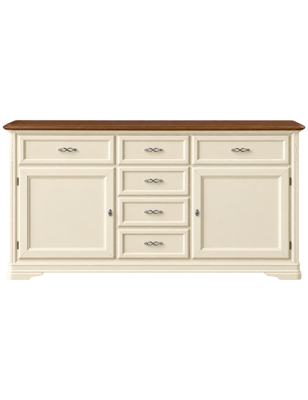 Madia credenza legno shabby chic 2 porte panna e noce 200x51x105 vista frontale
