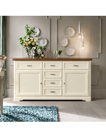 Madia credenza legno shabby chic 2 porte panna e noce 200x51x105