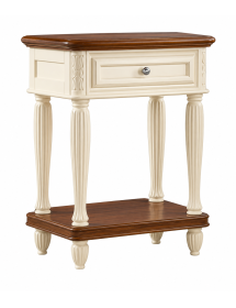 Comodino 1 cassetto legno shabby chic panna e noce 55x37x71 vista frontale