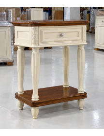 Comodino 1 cassetto legno shabby chic panna e noce 55x37x71