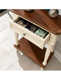 Comodino 1 cassetto legno shabby chic panna e noce 55x37x71