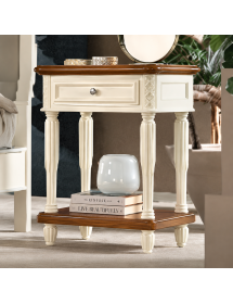 Comodino 1 cassetto legno shabby chic panna e noce 55x37x71