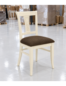 Sedia da Pranzo Shabby Chic Legno Massello Intagliato Panna Seduta Imbottita 44x53x93