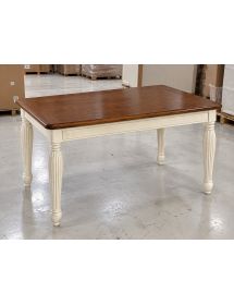 Tavolo shabby chic legno allungabile gamba tornita panna e noce 160x100x80