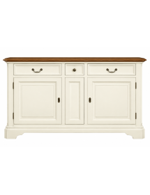 Madia credenza legno shabby chic 2 porte 3 cassetti panna e noce 180x50x95 vista frontale