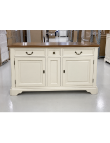 Madia credenza legno shabby chic 2 porte 3 cassetti panna e noce 180x50x95