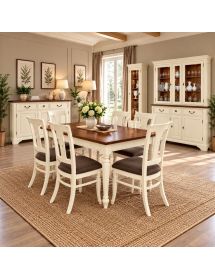 Madia credenza legno shabby chic 2 porte 3 cassetti panna e noce 180x50x95