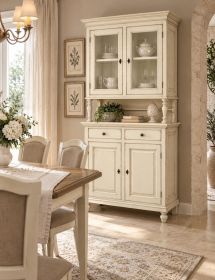 Cristalliera Shabby Chic in Legno Bianco anticato 104x43x208 cm | Vetrina Credenza