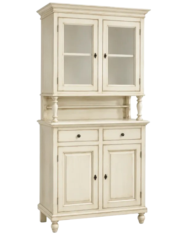 Cristalliera Shabby Chic in Legno Bianco anticato 104x43x208 cm | Vetrina Credenza vista frontale