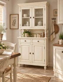 Cristalliera Shabby Chic in Legno Bianco anticato 104x43x208 cm | Vetrina Credenza