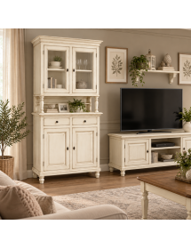 Cristalliera Shabby Chic in Legno Bianco anticato 104x43x208 cm | Vetrina Credenza