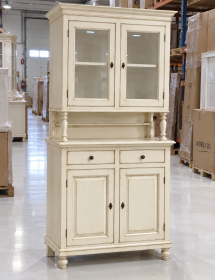 Cristalliera Shabby Chic in Legno Bianco anticato 104x43x208 cm | Vetrina Credenza