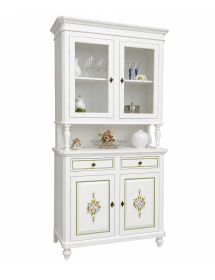 CRISTALLIERA IN LEGNO 2 ANTE BIANCA/DECORI FLOREALI L.104 P.43 H.208 (499) vista frontale