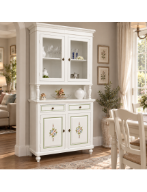 CRISTALLIERA IN LEGNO 2 ANTE BIANCA/DECORI FLOREALI L.104 P.43 H.208 (499)