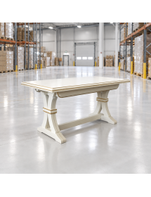 Tavolo fratino allungabile legno shabby bianco opaco filo oro bicol...