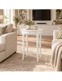 Tavolino ovale bianco fumo classico laccato bianco 57x47x71