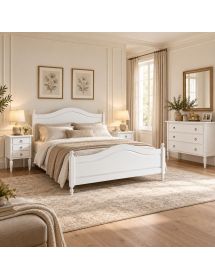 Trittico Camera da Letto Arte Povera Bianco Opaco: Comò 4 Cassetti e 2 Comodini in Legno