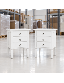 Trittico Camera da Letto Arte Povera Bianco Opaco: Comò 4 Cassetti e 2 Comodini in Legno