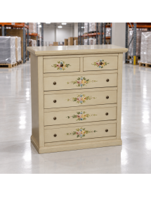 Cassettiera 6 cassetti in legno shabby avorio anticato decorato 86x40X96