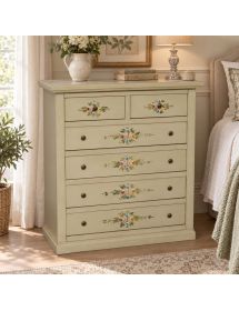 Cassettiera 6 cassetti in legno shabby avorio anticato decorato 86x40X96