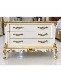 Cassettiera Barocco 3 Cassetti Bianca e Oro 120x47x90 | Comò Classico