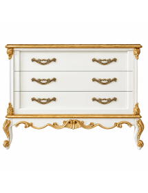 Cassettiera Barocco 3 Cassetti Bianca e Oro 120x47x90 | Comò Classico vista frontale