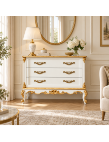 Cassettiera Barocco 3 Cassetti Bianca e Oro 120x47x90 | Comò Classico