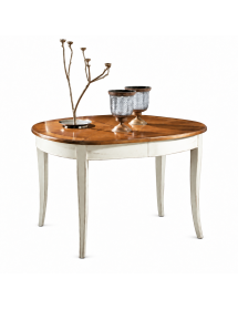 Tavolo ovale allungabile Classico Legno Intarsio shabby bicolore 115x95x78 vista frontale