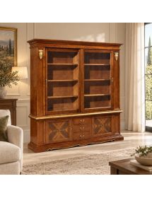 CRISTALLIERA IN LEGNO 2 PORTE SCORREVOLI ARTE POVERA CILIEGIO/FOGLIA ORO 212X45X220