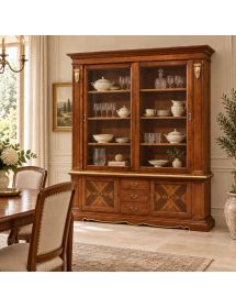 CRISTALLIERA IN LEGNO 2 PORTE SCORREVOLI ARTE POVERA CILIEGIO/FOGLIA ORO 212X45X220