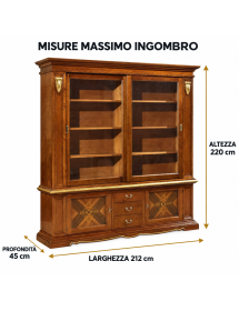 CRISTALLIERA IN LEGNO 2 PORTE SCORREVOLI ARTE POVERA CILIEGIO/FOGLIA ORO 212X45X220